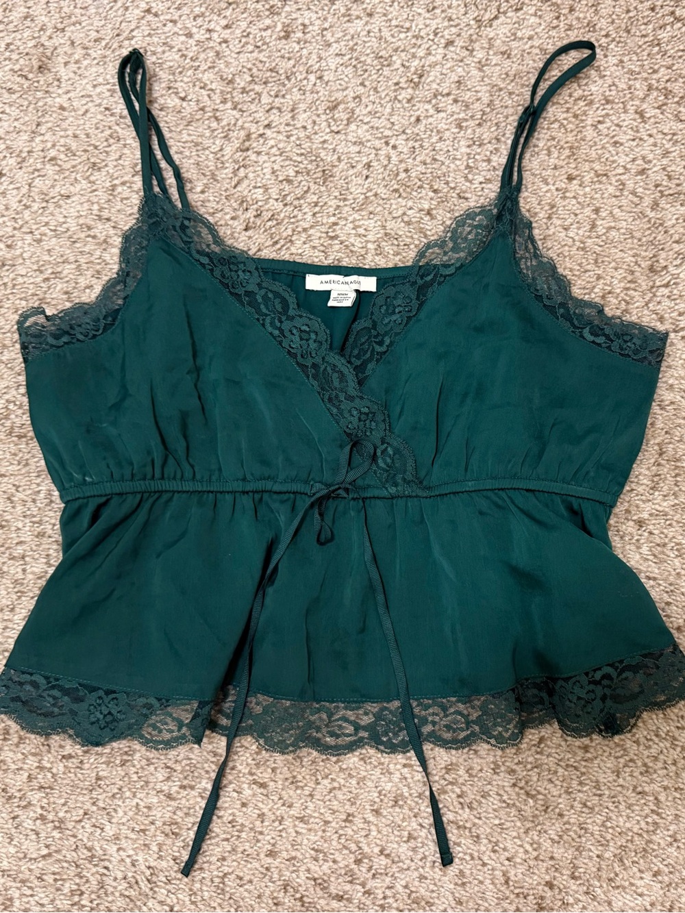 American Eagle Outfitters Forest Green Lace-Trim Tie-Front Camisole